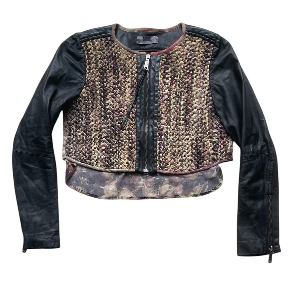 Diesel Women’s Mixed Media Leather & Knit Cropped Jacket Size Small